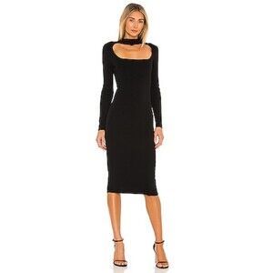 525 America Cut Out Mock Neck Dress Long Sleeve Knit Midi Dress Black Sz S